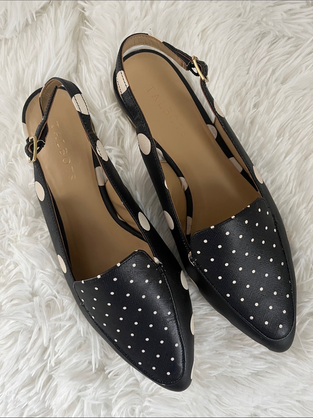 Talbots Black Polka Dot Slingback Flats with Cream Dots